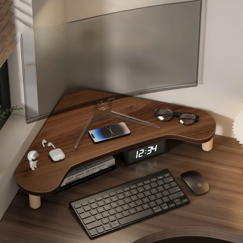 Monitor Riser Wood - Eck-Computerständer, Dreieckiger Monitorständer für Schreibtisch, Platzsparender
