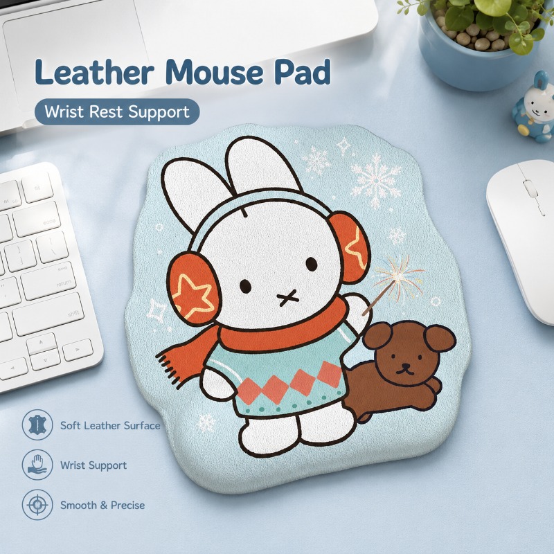 Desk Setup Accessories - Anime Miffy Leder-Mauspad mit Handgelenkauflage, Kleine