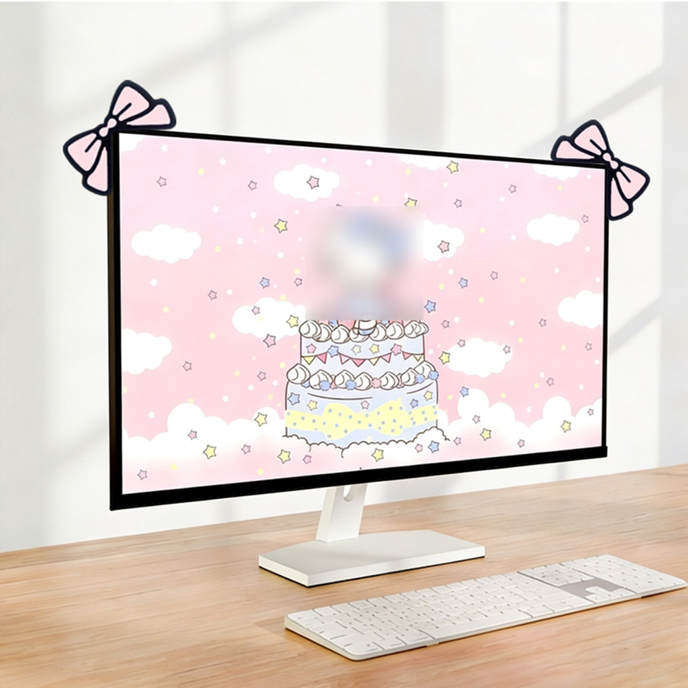 Desk Setup Laptop And Monitor - Niedliche Rosa Schleife Monitor-Deko Kawaii Bildschirm-Top-Ornament