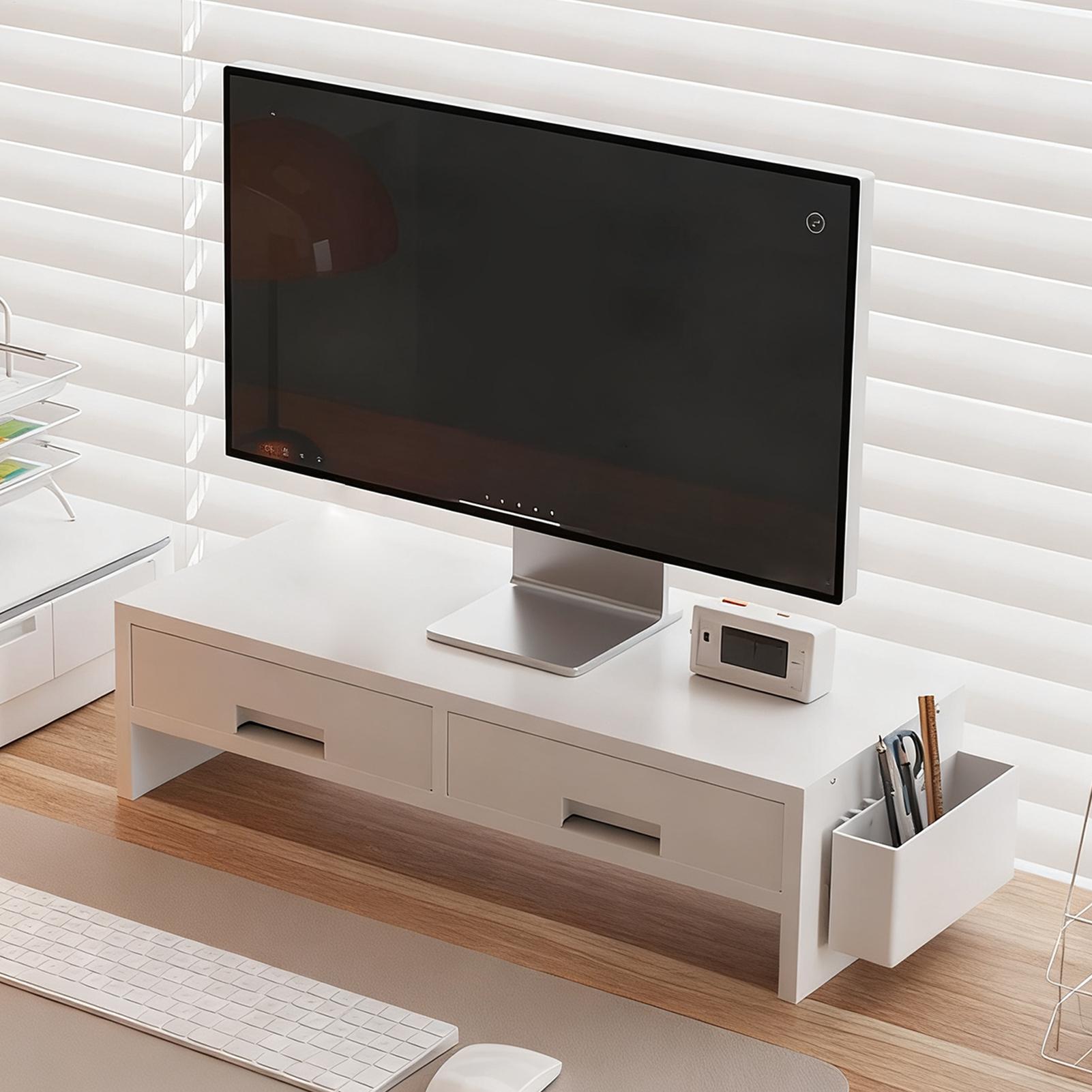Monitor Riser Wood - Schreibtisch-Monitorständer-Riser, doppelte Schublade, ergonomischer Organizer, Computer-Schreibtisch-Monitor-Riser
