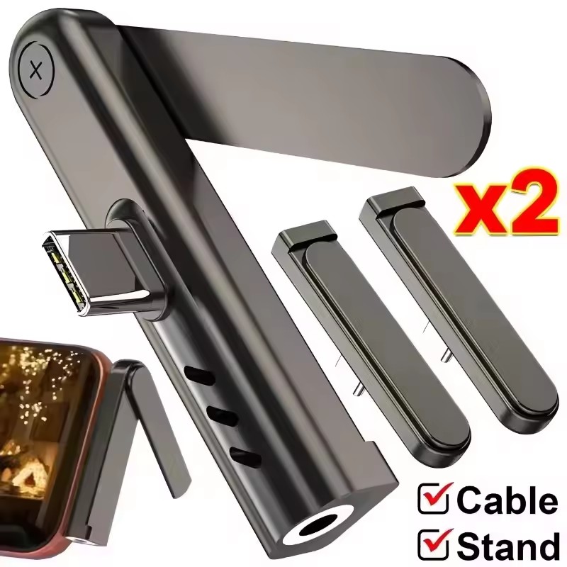 Headphone Hook Under - 2/1 Stück Tragbarer USB-C-auf-3,5-mm-Audio-Adapter, faltbarer Handy-Ständer,