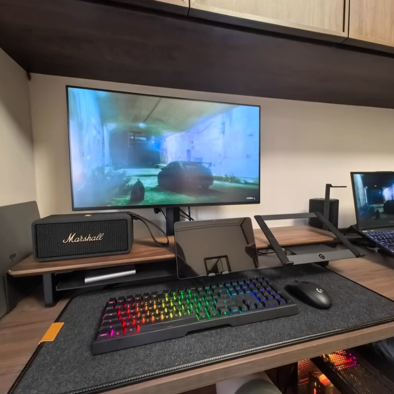 Desk Setup Laptop And Monitor - Modularer Monitor-Riser-Ständer, ergonomischer Schreibtisch-Organizer, Schwarz, Gaming-Setup-Zubehör,
