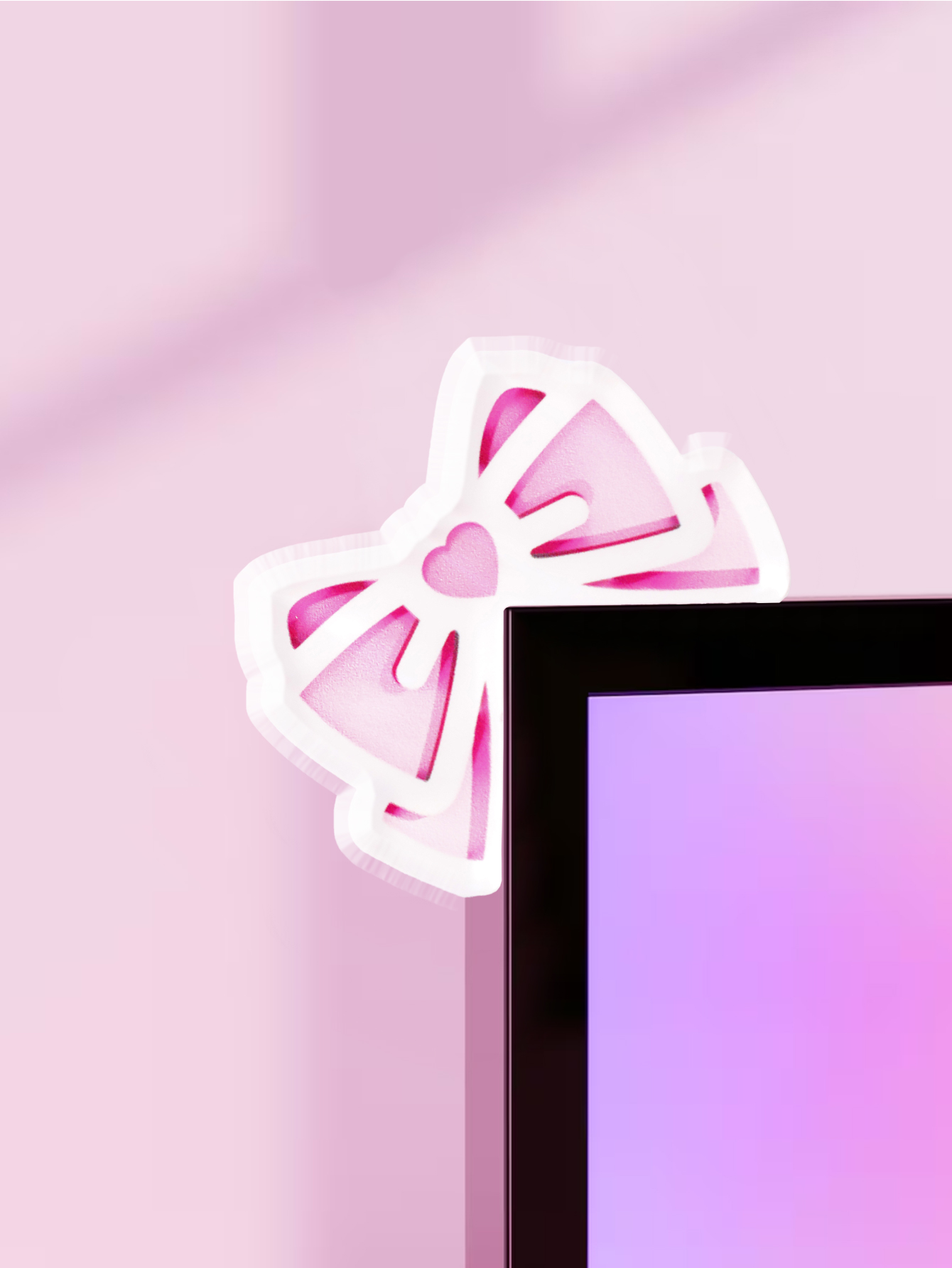 Desk Setup Accessories - Kawaii Schleifen-Monitor-Dekor, rosa Acryl-Schleife, PC-Zubehör, niedliche