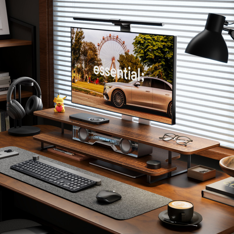 Monitorständer in Walnuss-Opti – Desk Setup Laptop And Monitor Bewertung und Preis