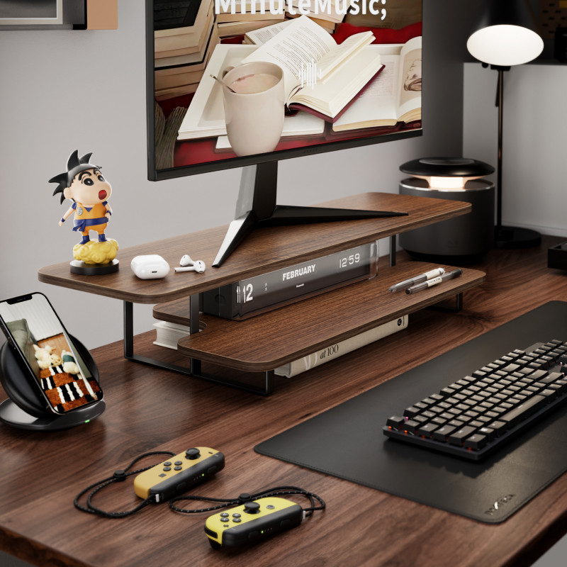 Monitorständer in Walnuss-Opti – Desk Setup Laptop And Monitor Bewertung und Preis