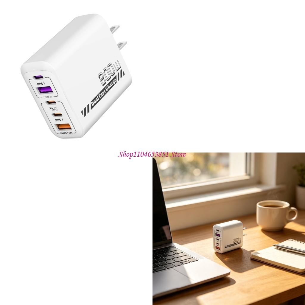 200 W 5-Port-Schnellladegerät  – Desk Setup For 2 Laptops Bewertung und Preis